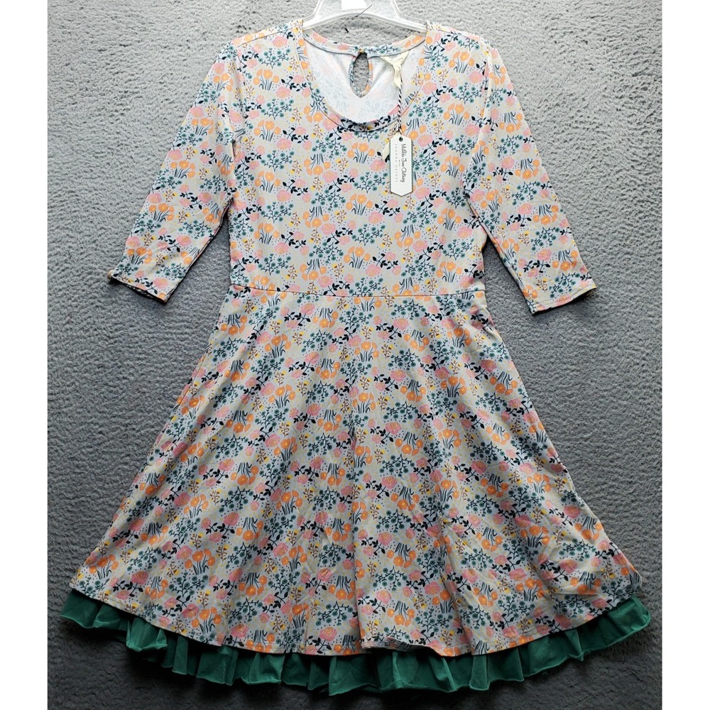 Matilda Jane Down on Farm Twirl Dress Womens M Multi Floral Stretch Ruffle Hem